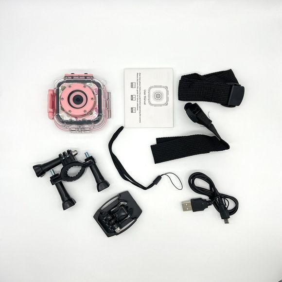 Kids Action Camera Pink Underwater w/Waterproof Hard Case & Mounting Accessories - Picture 13 of 16